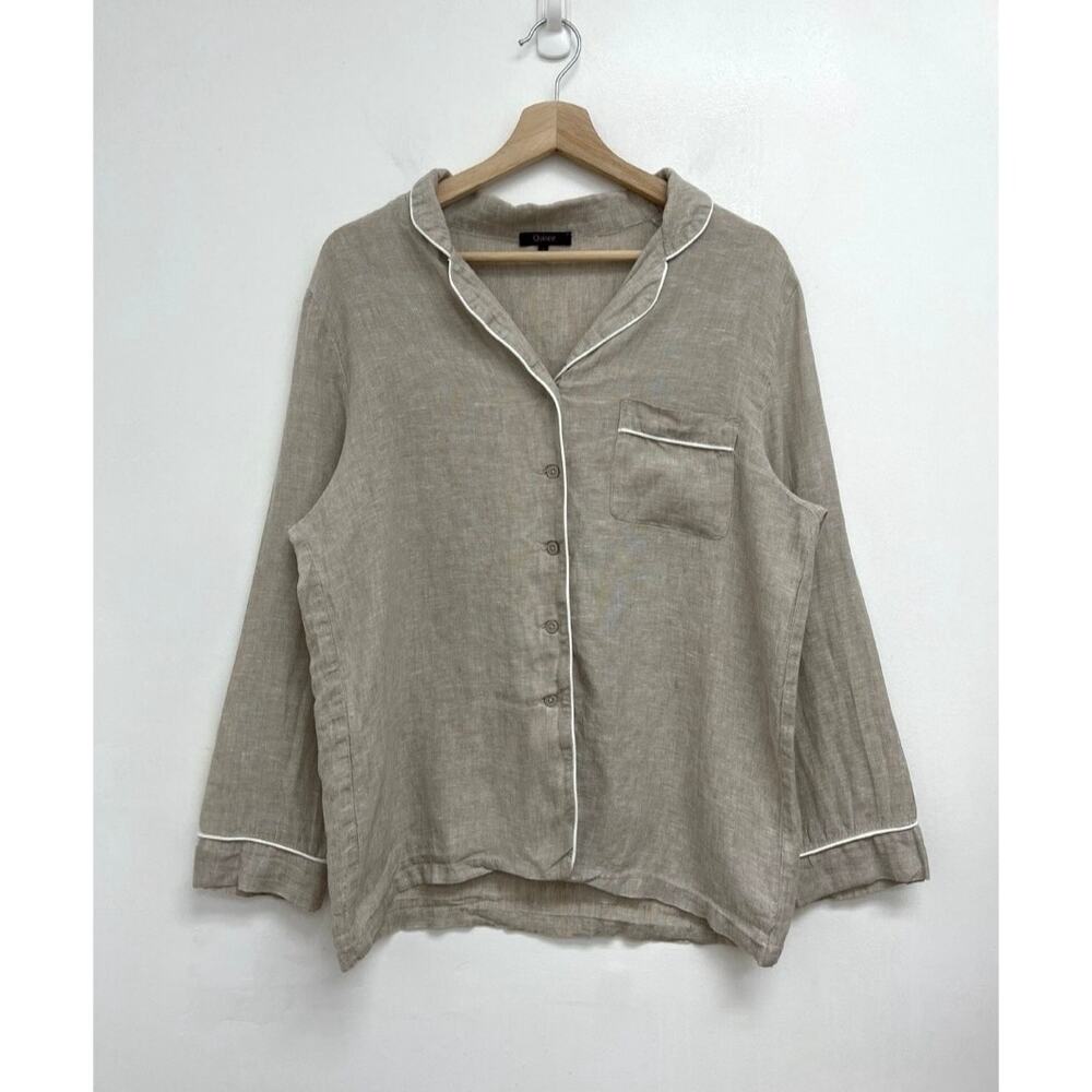 Quince 100% European Linen Long Sleeve Pajama Set Piping Flax Lightweight Small - Picture 3 of 14